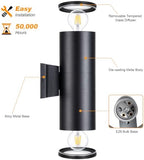 DAKAFUL Outdoor Wall Lights 2-Pack, Modern Cylinder Up and Down Light Fits Standard E26 Bulbs, Waterproof Exterior Wall Sconce for Porch Patio Door, Matte Black - Image 2