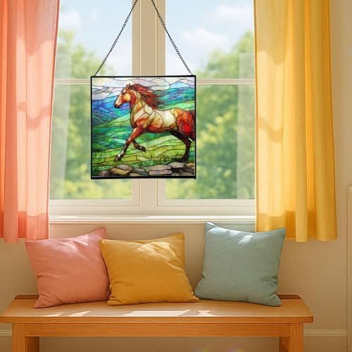 Roan Appaloosa Horse Walking Across Stony Ridge Square Suncatcher – Stained Glass Style Window Panel with Pastoral Scene, Custom Decorative Hanging Art for Equestrian Home, Christmas zSCSjf - Image 5