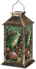 Solar Lantern Stained Glass Frog King Lotus Throne Jewel Crown Outdoor Garden Hanging Lantern Waterproof Solar Powered Lighting Outside Table Lamp for Deck Yard Camping Patio Gifts for Mom by Unknown