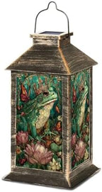 Solar Lantern Stained Glass Frog King Lotus Throne Jewel Crown Outdoor Garden Hanging Lantern Waterproof Solar Powered Lighting Outside Table Lamp for Deck Yard Camping Patio Gifts for Mom by Unknown