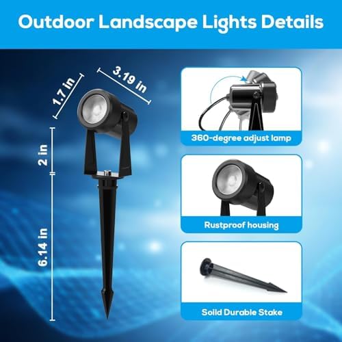 ZYAN Landscape Spotlights, Dimmable, Timer, Auto On Off, Low Voltage, Plug and Play, IP65 Waterproof, 2700K Warm White, for Garden Yard Pathway (6 Pack) - Image 7