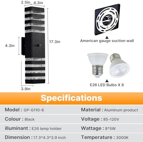 4 Pack Outdoor Wall Light with Dusk to Dawn Sensor, IP65 Waterproof Modern Exterior Lighting Fixtures, Up Down Black Porch Lights Outdoor for House, Garage, Patio - Image 5
