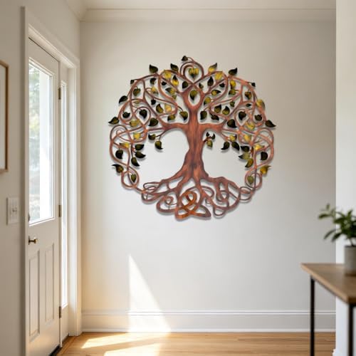 Tree Of Life Metal Wall Art Rustic Iron Decor Round Plaque For Living Room Bedroom Garden Patio Indoor Outdoor Hanging Ornament (16 INCH) - Image 5
