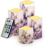Purple Butterfly Marble Flickering Flameless Candles with Remote LED Pillar Candles Battery Operated with Timer Color Changing Electric Candles Decoration by Uorisanigo