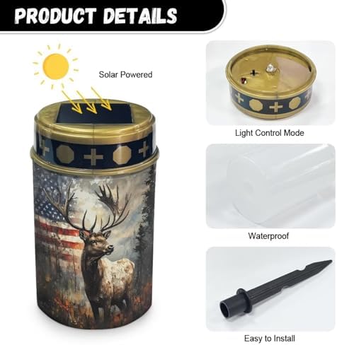 Poceacles Deer American Flag Forest Outdoor Lights Solar Powered Flameless Candle Cemetery Votive Candles Waterproof Outdoor Memorial Candle Solar Stake Lights Home Outdoor Decoration, 4 PCS - Image 7