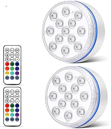 Submersible LED Lights with Remote Underwater Pool Light IP68 Magnet 13 LED Bright Lamp RGB for Pond/Pool/Aquarium(2 Light 2 Controller,7.0CM) by Unknown