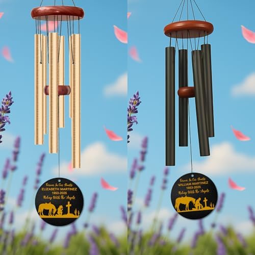 Personalized Cowboy Memorial Wind Chime – “Riding with The Angels” Custom Name & Years – Western Horse & Cross Design – Outdoor Sympathy Gift for Loss of Loved One – in Loving Memory Windchime - Image 2