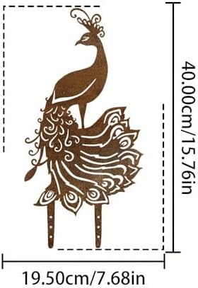 Peacock Garden Stake - 15.76" Tall Metal Yard Art with Intricate Feather Design, Rusted Outdoor Sculpture for Lawn & Fence Decor - Housewarming & Birthday Gift for Women, Mom & Grandma - Image 4