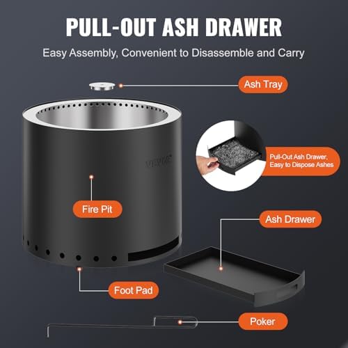 VEVOR Smokeless Fire Pit Stove Bonfire, H: 12.6 in x Dia: 15 in,Wood Burning Fireplaces with Removable Ash Pan, SUS430 Stainless Steel Inner Portable Outdoor Firepit, Ideal for Outdoor Patio Camping - Image 4