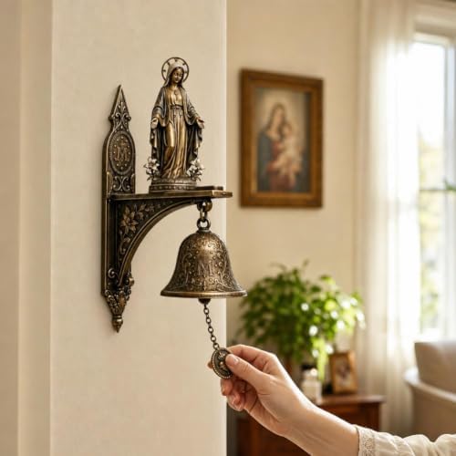 Our Lady of Grace Bronze Medal Wall Bell, Catholic Religious Home Garden Decor,Virgin Mary Hanging Prayer Bell,Vintage Mary Statue Brass HandBell,Church Porch Prayer Chapel Entryway Devotional Gift - Image 6