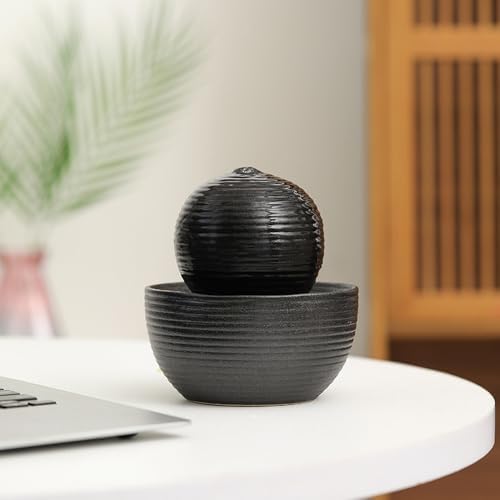 Ceramic Tabletop Desktop mini Fountain Water Feature Water Fall Indoor and Outdoor and Home Decoration (Black A173) - Image 3
