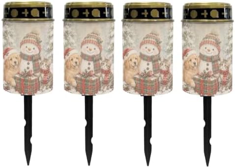 Poceacles Christmas Decorations Solar Lights Outdoor Solar Powered Outdoor Cemetery Stake Candle Grave Lamp Flameless Candle, Snowman Puppy Cat Print, 4 Piece by Poceacles