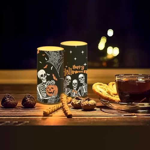Happy Halloween Skeleton Flickering Flameless Candles with Remote and Timers Battery Operated LED Candles for Trick or Treat Day Home Decoration - Image 7