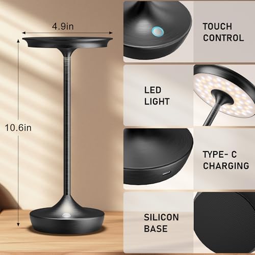 LED Rechargeable Cordless Outdoor 6000mAh Battery Table Lamp 2-Pack Black - Image 6