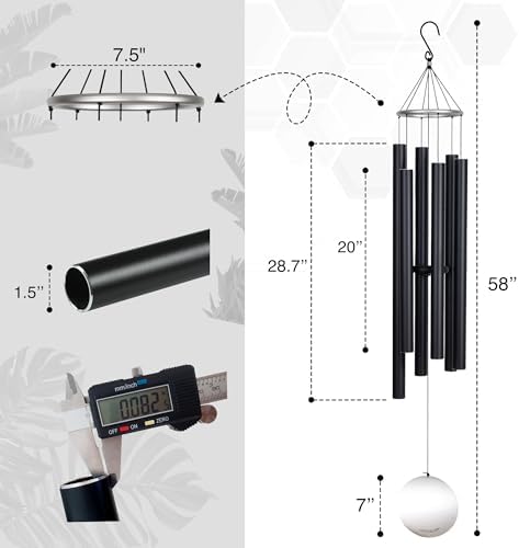 Extra Large Wind Chimes for Outside Deep Tone - 58'' Wind Chimes Outdoor Clearance, Deep Tone Chimes, Windchimes Outdoors, Memorial Wind Spinner, Sympathy Gift, Home Décor (Black) - Image 2