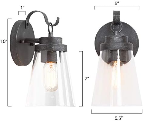 LNC Outdoor Wall Light Fixtures, Exterior Wall Mount with Clear Glass Shade, Outdoor Wall Sconce in Matte Antique Silver Finish, E26 Socket - Image 4