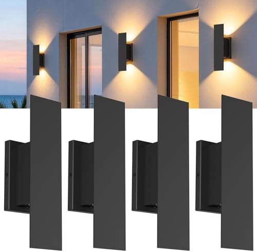 Aipsun 4 Pack Outdoor LED Up Down Wall Sconces, Black Modern Porch Lights by Aipsun