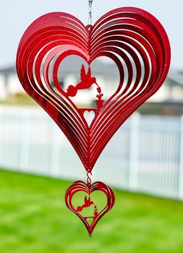 SWEN Products Hummingbird Heart Swirly Metal Wind Spinner by SWENProducts
