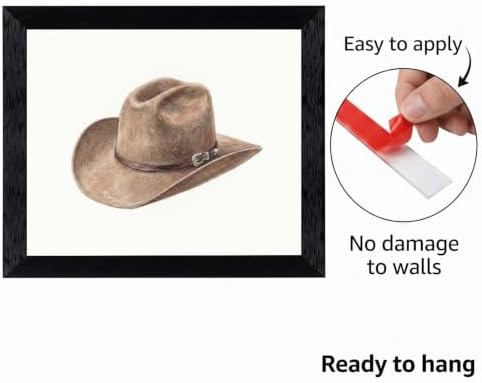 Framed Canvas Wall Art Watercolor Cowboy Hat Brown Earthy Minimalist Canvas Print Poster Black Frame Wall Decor for Bedroom Office Rustic Decor, Southwest Art - Inch 12x16 - Image 2