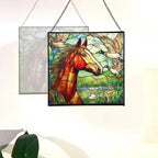 Bay Roan Horse Watching Geese Fly Over Meadow Square Suncatcher – Stained Glass Style Window Panel with Pastoral Scene, Custom Decorative Hanging Art for Equestrian Home, Christmas 1YhChC - Image 4