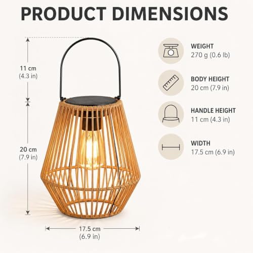 Handwoven Rattan Solar Lanterns, Waterproof Outdoor Hanging Solar Lanterns with Handles, Boho Ambient Lights for Garden, Patio, Yard, Porch, Pathway & Table Decor (2) - Image 5