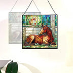 Chestnut Morgan Horse Resting Near barn Window Square Suncatcher – Stained Glass Style Window Panel with Pastoral Scene, Custom Decorative Hanging Art for Equestrian Home, Christmas 7IfYQe - Image 4