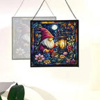 Candlelight Gnome Night Stained Glass Suncatcher – Square Hanging Window Panel for Home or Greenhouse – Whimsical Glass Art Gift for Garden Lovers, Christmas, Halloween, Father Days 69ifQy - Image 4