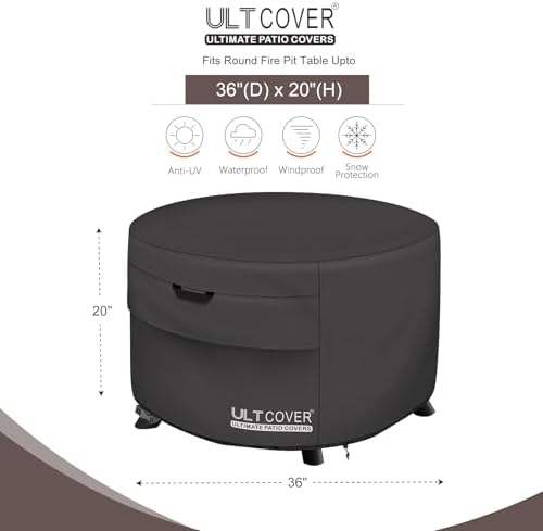 ULTCOVER Waterproof Round Patio Fire Pit Table Cover 36 inch, Black - Image 2