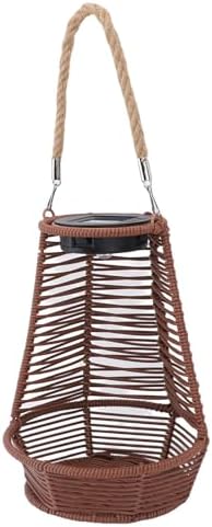 AUNMAS Garden Solar Light, Rattan Hanging Planter with Solar Powered LED Light for Outdoor Decoration, Water Proof Lantern for Terrace Balcony (Dark Brown) - Image 5