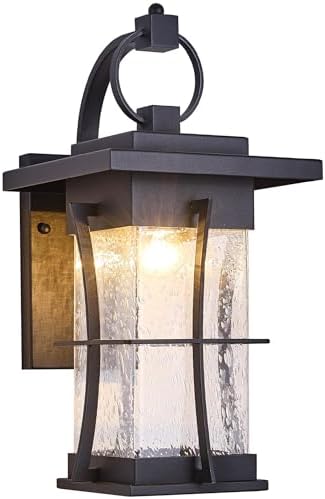 18" H Extra Large Outdoor Wall Sconce Black Large Exterior Wall Lantern Outside House Lamps Waterproof Mission Light Fixtures with Clear Seeded Glass, Perfect for Villa Porch Garage Coach Light by EERUOUTDOORLIGHTING