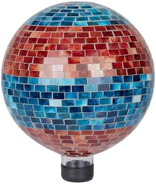 Alpine Corporation HGY292 Striped Mosaic Gazing Globe, Stylish Décor for Garden, Patio, & Lawn, 12" H, Orange and Turquoise by Unknown