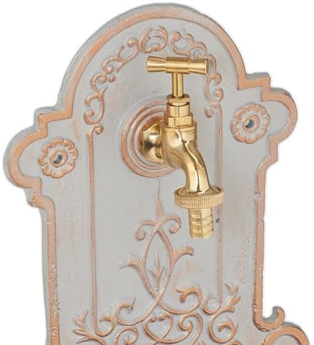 Relaxdays Wall Fountain, Antique Design, Basin & Water Tap, for Garden & Patio, 36 x 22 x 10.5 cm, Cast Iron, Gold/Grey, Brass - Image 5