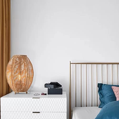 Rattan Woven Side Table Lamp for Bedroom Living Room, Boho Coastal Lamp Farmhouse Nightstand Lamp Tripod Desk Lamps Mid Century for Beach Room Kids Room Cafe Bar - Image 7