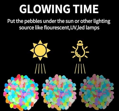 glow in the dark garden pebbles, night guide pebbles & luminous glow stones, 200PCS Colorful Waterproof Outdoor glowing garden stones, Solar Powered stepping stone kit for Garden Pathway Lawn Aquarium - Image 5