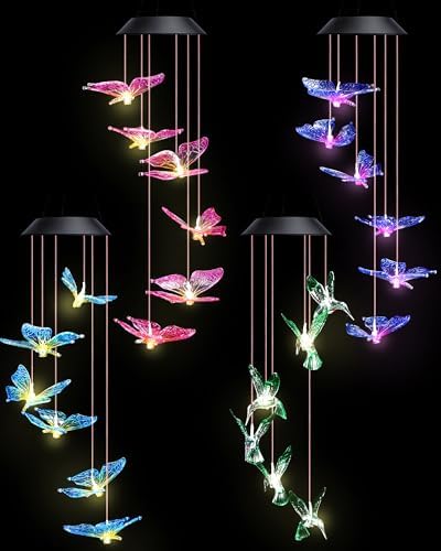 Suzile 4 Pcs Color Changing Solar Wind Chimes, Colorful Butterfly - Image 2