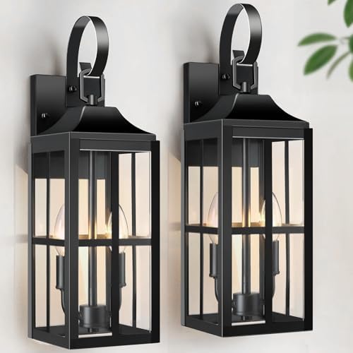 Bdrofn 2 Pack 19" Large Outside Modern Wall Sconce Light Fixture, Industrial Porch Light Wall Mount with Glass, Waterproof Farmhouse Exterior Lamp Lighting Bulbs Included by Bdrofn