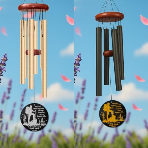 Personalized Hiking Memorial Wind Chime, Custom Name & Year Sympathy Gift, Whenever Mountains Touch Sky Remembrance Windchimes Outdoor Garden Deep Tone - Image 3