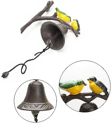 Sungmor Cast Iron Dinner Bell, Outside Farmhouse Door Bell, Wall Hanging Bell, Antique Lovely Color Birds Decorative Manually Shaking Doorbell, Indoor Outdoor Wall Mounted Ornamental Dinner Bell - Image 4