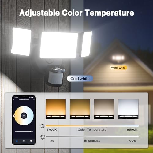 Olafus 65W Smart LED Flood Light Outdoor with Motion Sensor, 6500LM, 2700K-6500K WiFi Security Light Works with Alexa/Google, Motion Detector Lights with App Control, IP65 Floodlight Outside (Black) - Image 6