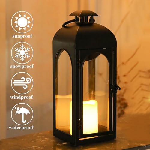Bdor Decorative Outdoor Lantern Candle,Black Lantern Remote,16 Inch,1 Pack - Image 4