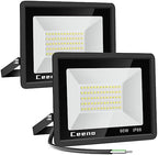 Ceena 2 Pack 60W Hardwired LED Flood Light Outdoor, 6000lm Super Bright Floodlight, IP66 Waterproof 6000K Daylight White Exterior Lights for Garage, Yard, Patio, Front Door by Ceena