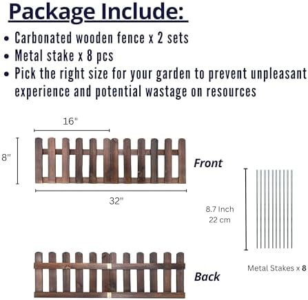 ShopLaLa Garden Edging Fence (Total 5.5ft Length) Dark Brown Wooden Fences - Image 2