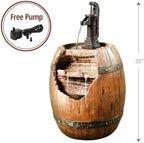 Teamson Home Vintage Barrel Waterfall Fountain with Pump for Outdoor Patio Garden Backyard Decking, 33 Inch Height, Wood - Image 6