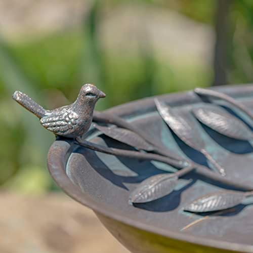 Zaer Ltd. Deep Well Made Metal Birdbath with 2 Cast Iron Birds and Leaf Decoration (Bronze) - Image 4