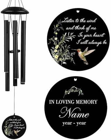 Personalized 32" Wind Chimes for Outside, Memorial Gifts with Hummingbirds by Astarin