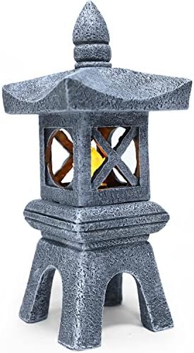 12.2''H Zen Pagoda Garden Statue with Solar Lotus Lights,Large Pagoda Asian Lantern Outdoor Decorations Japanese Temple Pagoda Lamp Patio Lawn Yard Porch Pool Pond Decor,Christmas Ornament Gift by MIBUNG