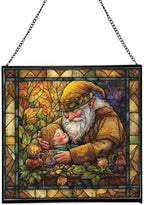 Gnome Mother Tending Her Child Stained Glass Suncatcher – Square Hanging Window Panel for Home, Garden, Nursery, Halloween, Christmas, Memorial Day – Whimsical Glass Art Gift for Gnome Lovers lckerh by Custom