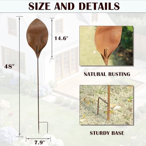 48" H Rusty Metal Garden Stake, Naturally Rusting Metal Plant Garden Art - Image 2