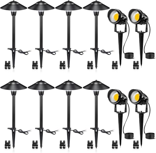 SUNVIE LED Low Voltage Landscape Lighting 12V Landscape Lighting Kit with Connectors, Low Voltage Pathway Lights with Spotlights Aluminum Pathway Lights Wired Waterproof for Patio Yard Garden, 12 Pack by SUNVIE