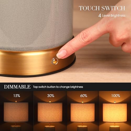 O’Bright Dune - Battery Powered Table Lamp, Rechargeable Cordless Ceramic Lamp, Full-Size 24 Inch Height, 4-Level Dimming, Smart Safety Protection, Type-C Fast Charging, LED Bulb Included, Stone Grey - Image 3